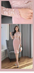 High Neck Long Sleeve Lace Slim Fit Dress