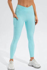 High Waist Active Leggings with Pockets Pastel Blue / S