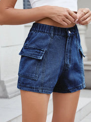 High Waist Cargo Denim Shorts