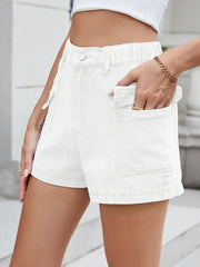 High Waist Cargo Denim Shorts