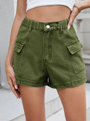 High Waist Cargo Denim Shorts