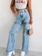 High Waist Cut-Out Wide Leg Jeans