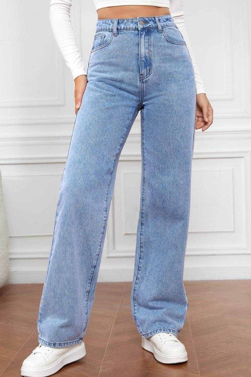 High Waist Straight Jeans Misty Blue / S
