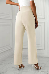 High Waist Straight Leg Pants Beige / S