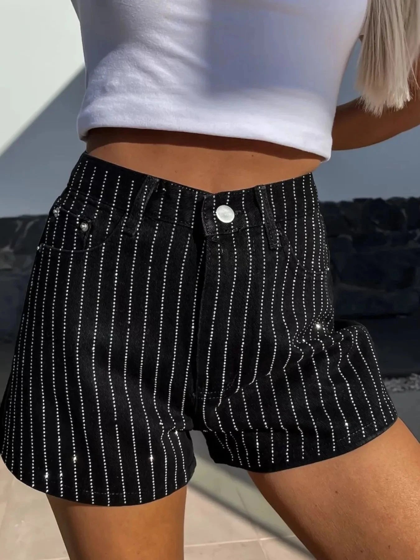 High Waist Wash Denim Shorts Black / S