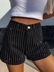 High Waist Wash Denim Shorts Black / S