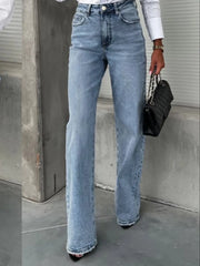 High-Waist Wash Raw Hem Jeans