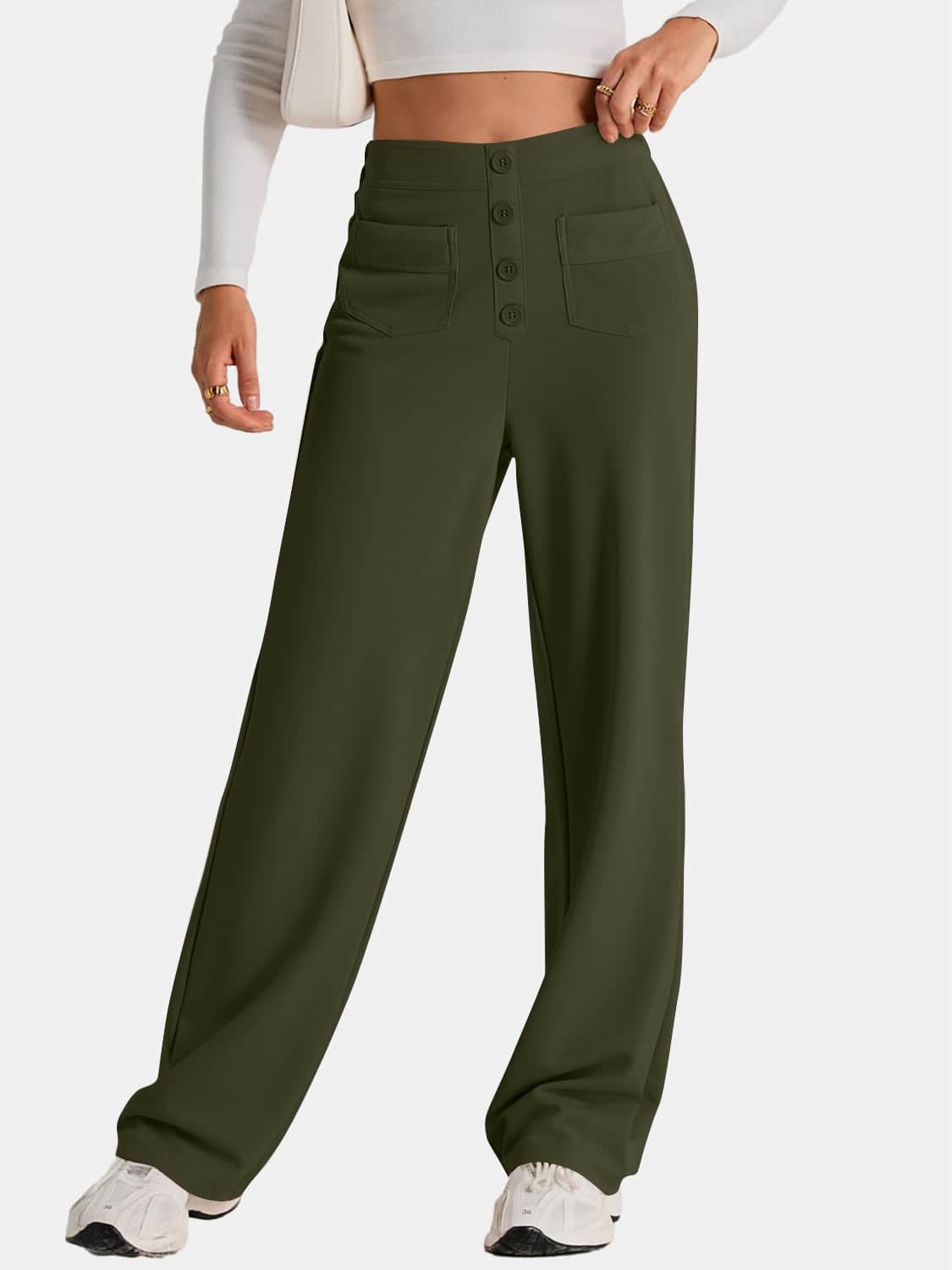 High Waist Wide Leg Pants Army Green / S