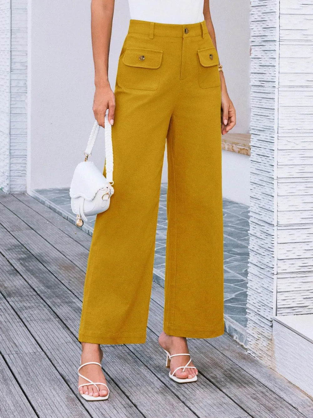 High Waist Wide Leg Pants Mustard / S