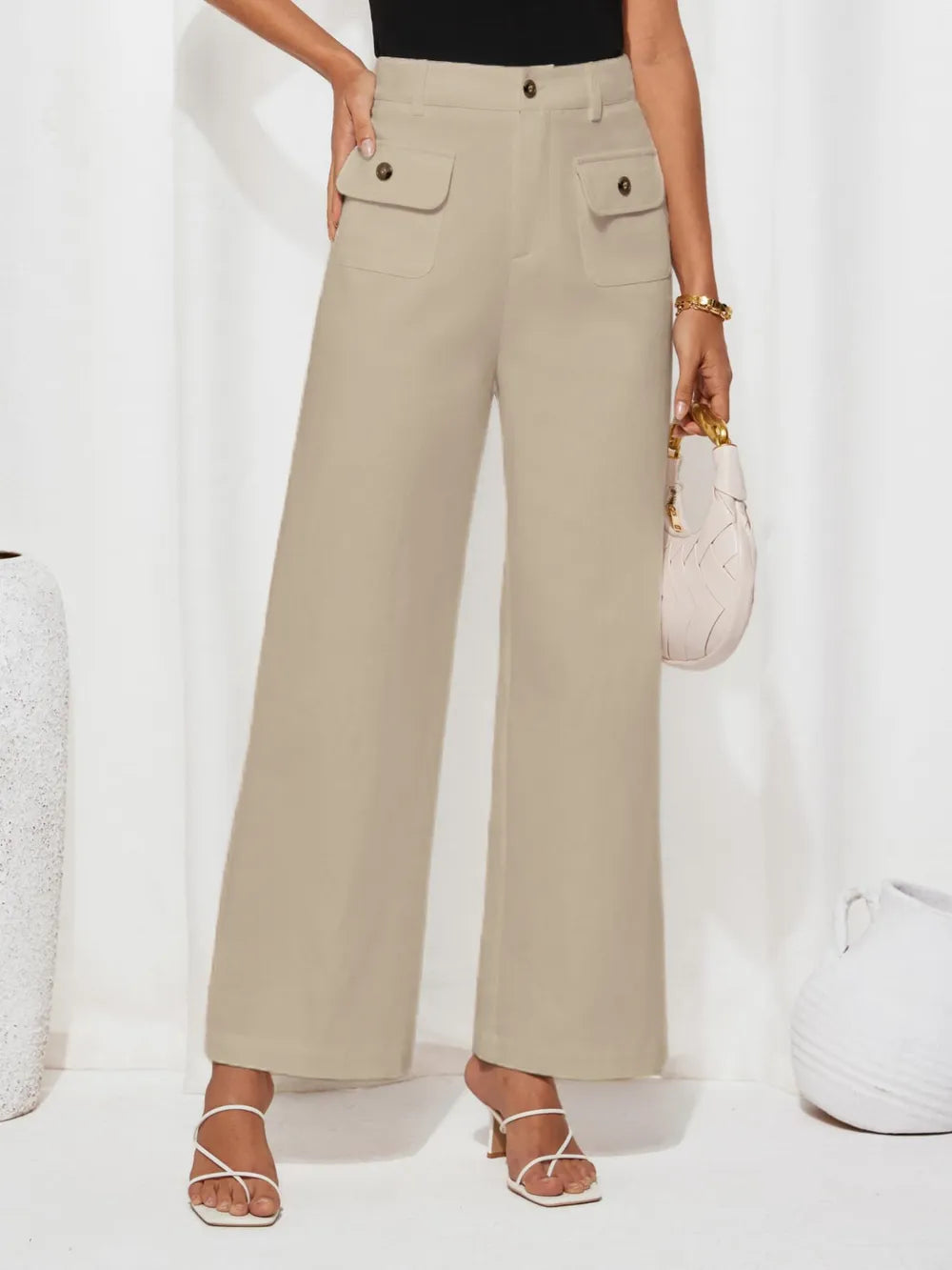 High Waist Wide Leg Pants Tan / S