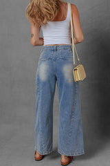 High-Waist Wide Leg Pleated Denim Jeans