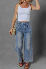 High-Waist Wide Leg Pleated Denim Jeans