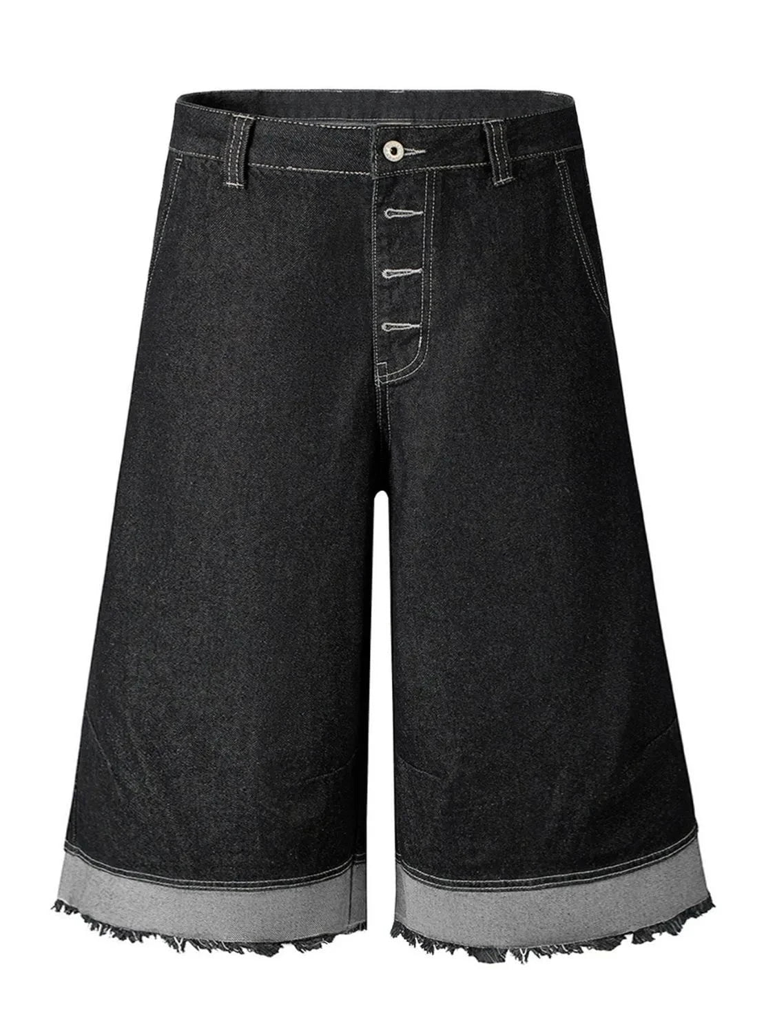 High-Waisted Button-Fly Denim Shorts Black / S