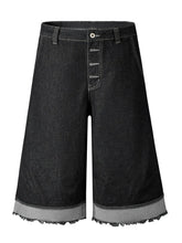 High-Waisted Button-Fly Denim Shorts Black / S