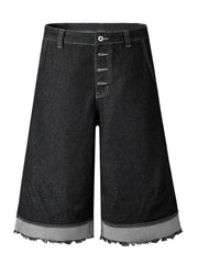 High-Waisted Button-Fly Denim Shorts Black / S