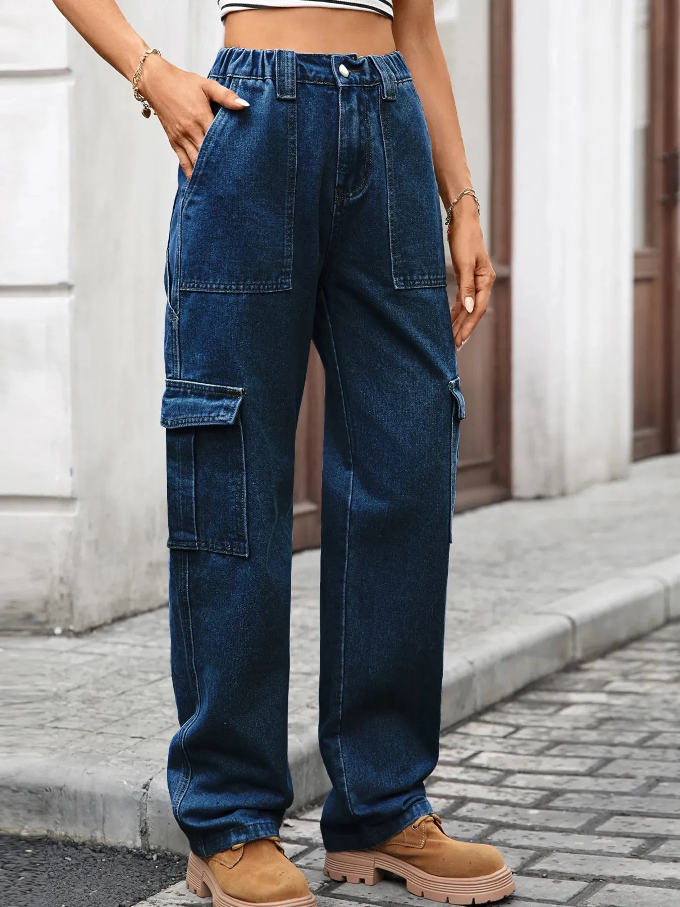 High-Waisted Cargo Jeans