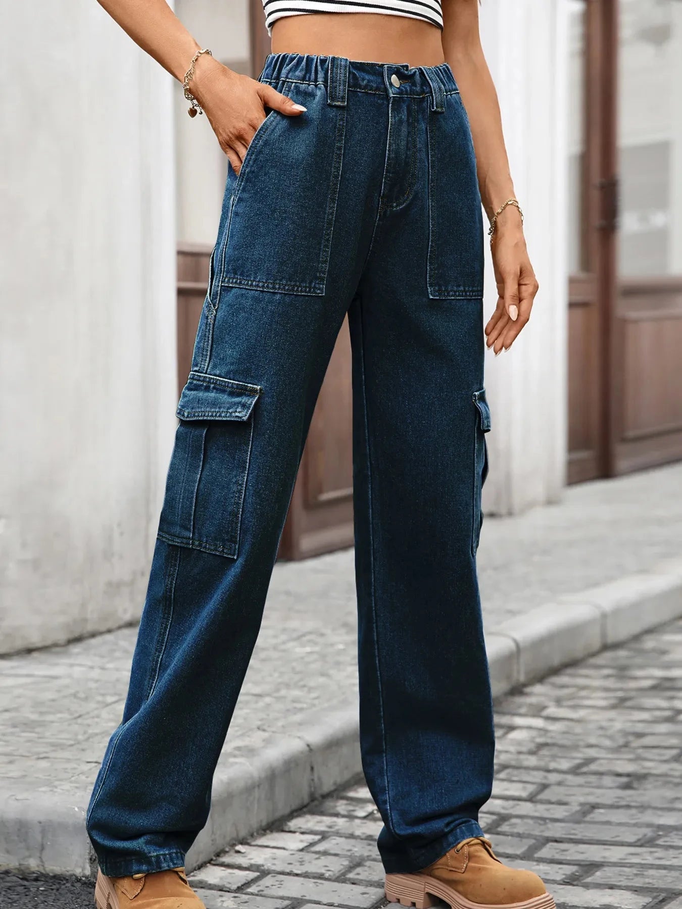 High-Waisted Cargo Jeans