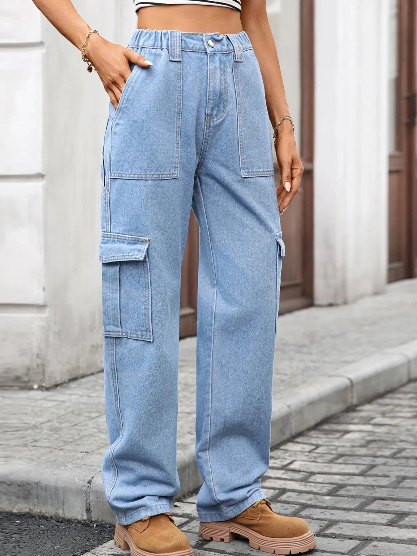 High-Waisted Cargo Jeans