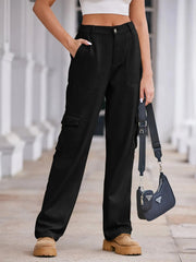 High-Waisted Cargo Jeans Black / S