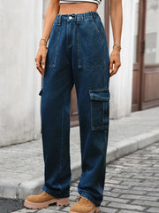 High-Waisted Cargo Jeans Dark Blue / S