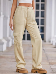 High-Waisted Cargo Jeans Light Khaki / S