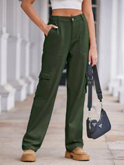 High-Waisted Cargo Jeans Military Green / S
