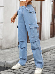 High Waisted Cargo Pocket Jeans