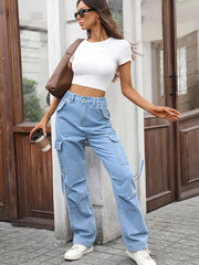 High Waisted Cargo Pocket Jeans