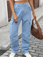 High Waisted Cargo Pocket Jeans Denim Blue / S