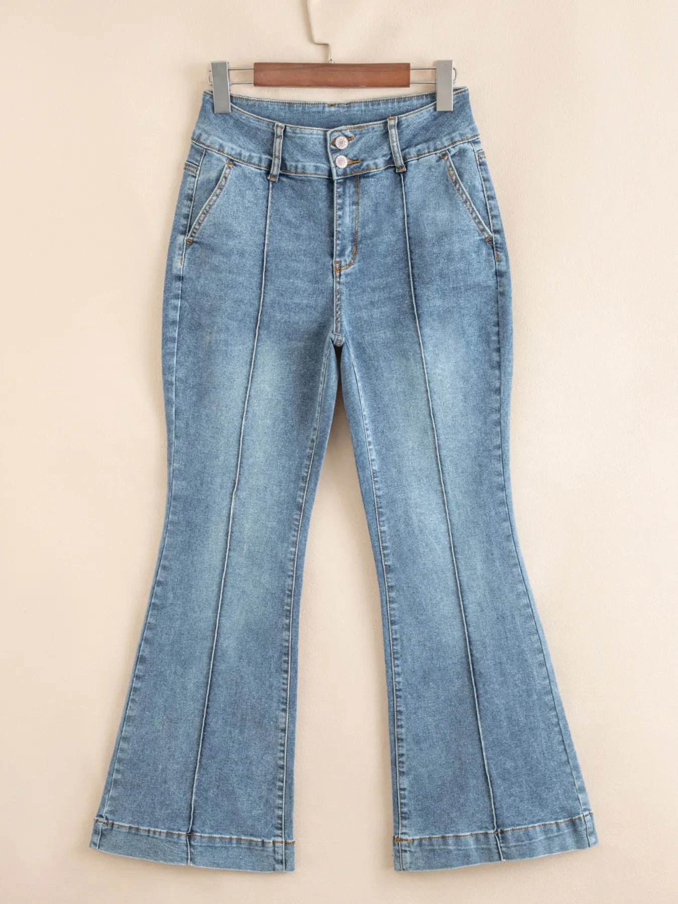 High-Waisted Flare Jeans with Seam Detail