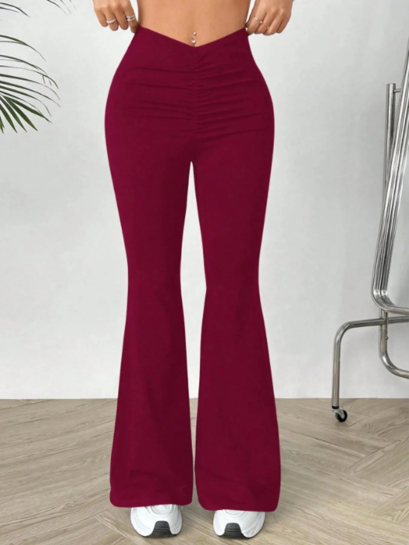 High Waisted Flare Pants Burgundy / M
