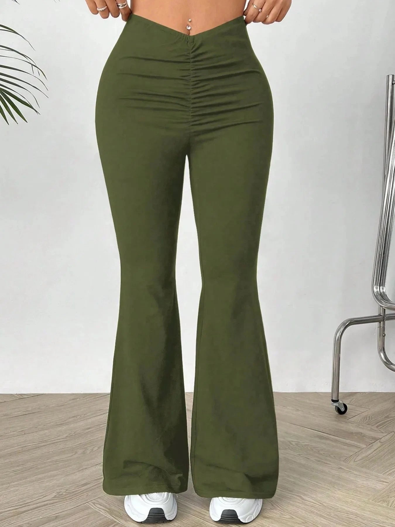 High Waisted Flare Pants Dark Green / M