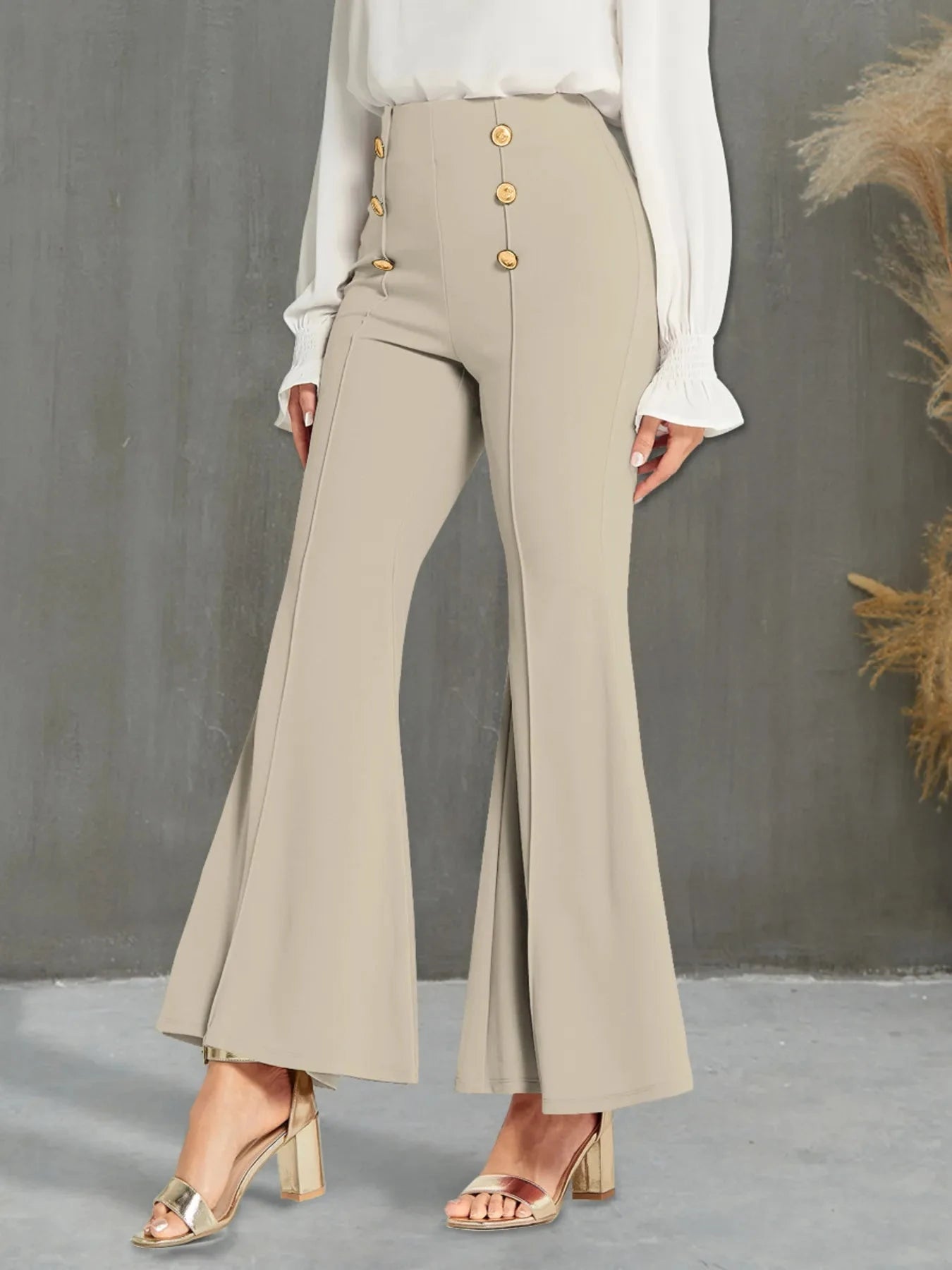High Waisted Flare Pants Tan / S
