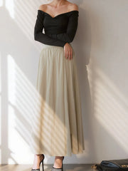 High-Waisted Midi Skirt Beige / S