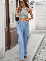 High-Waisted Multi-Pocket Cargo Jeans