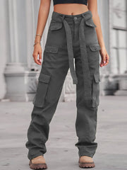 High-Waisted Multi-Pocket Cargo Jeans