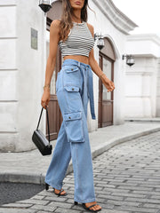 High-Waisted Multi-Pocket Cargo Jeans