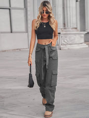 High-Waisted Multi-Pocket Cargo Jeans Brown / S