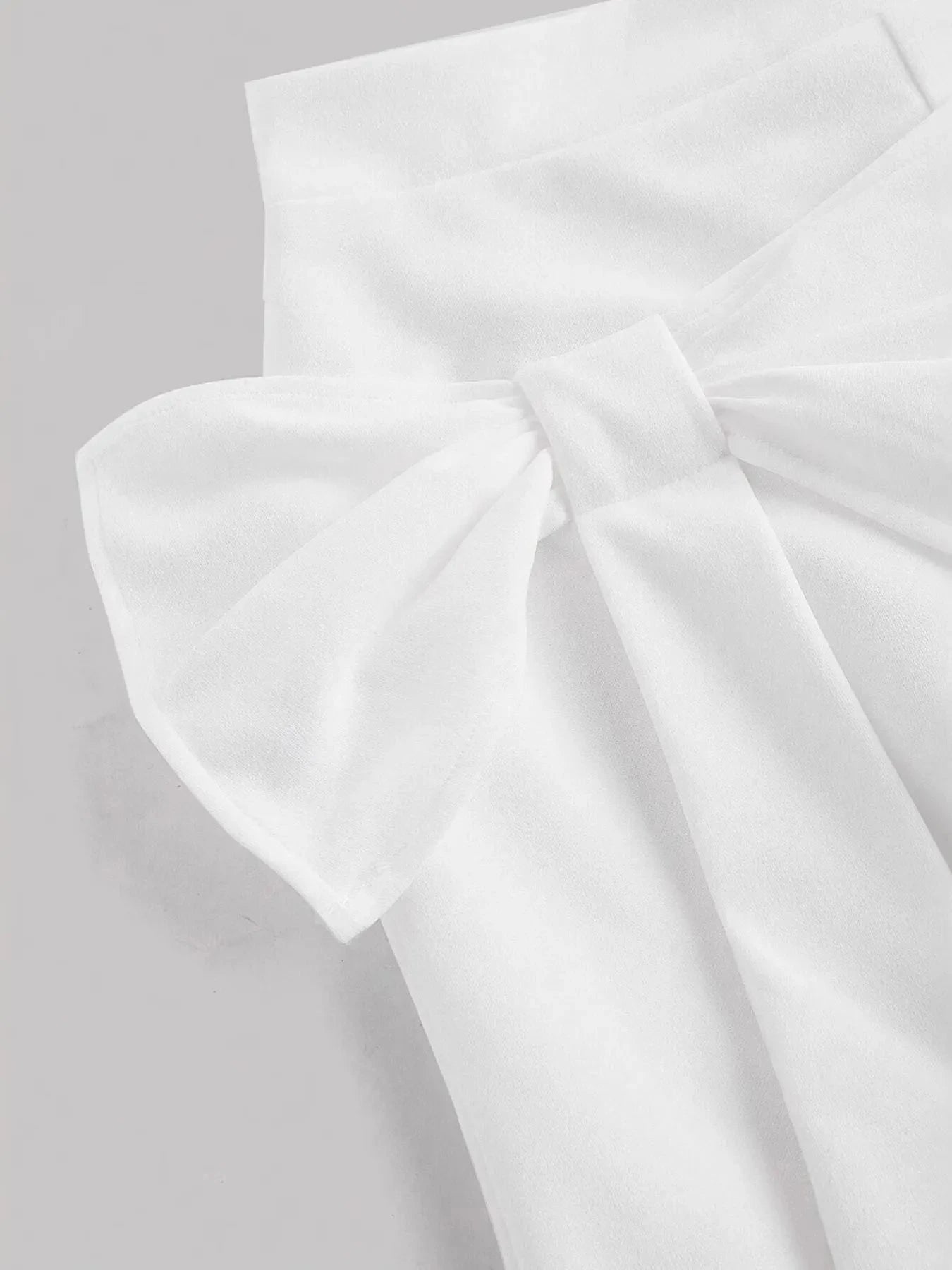 High-Waisted White Bow-Tie Wide Leg Pants