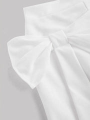 High-Waisted White Bow-Tie Wide Leg Pants