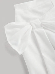 High-Waisted White Bow-Tie Wide Leg Pants