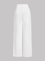 High-Waisted White Bow-Tie Wide Leg Pants