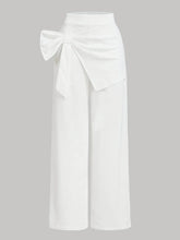 High-Waisted White Bow-Tie Wide Leg Pants White / XS