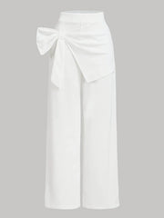 High-Waisted White Bow-Tie Wide Leg Pants White / XS