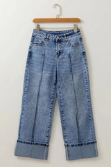 High-Waisted Wide-Leg Cuffed Jeans