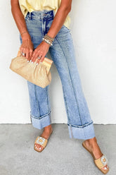 High-Waisted Wide-Leg Cuffed Jeans Medium / 4