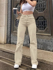 High-Waisted Wide Leg Jeans Beige / XS
