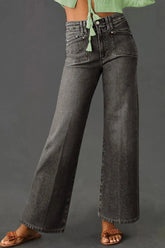 High-Waisted Wide-Leg Vintage Wash Jeans Dark Gray / 4