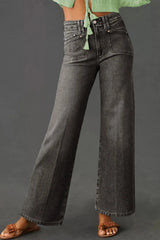 High-Waisted Wide-Leg Vintage Wash Jeans Dark Gray / 4