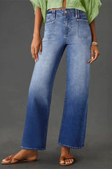 High-Waisted Wide-Leg Vintage Wash Jeans Dusty Blue / 4